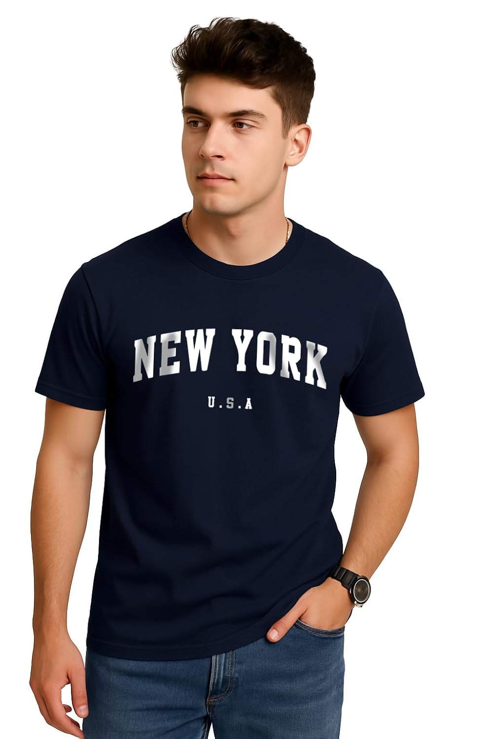 Veirdo® Regular Fit Half Sleeves Round Neck Typographic Printed Pure Cotton T-Shirt for Men (Available Colors: Black, Navy, Swan White, & White) (Sizes: S to 2XL)