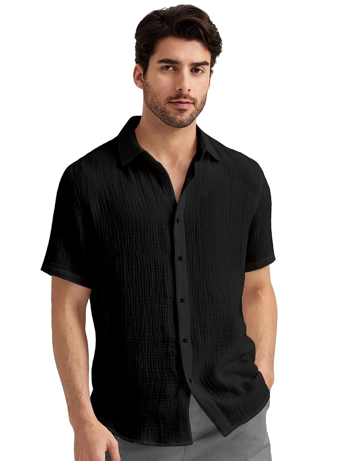 WEBRIC l Men’s Solid Cotton Blend Shirt | Casual | Plain | Half Sleeve | Black Shirt | Summer-Regular Fit (Available in Plus Size) WEBRIC l Men’s Solid Cotton Blend Shirt | Casual | Plain | Half Sleeve | Black Shirt | Summer-Regular Fit (Available in Plus Size)