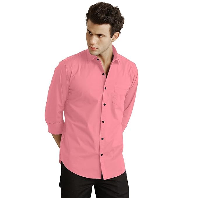 ZIMLI Store Cotton Blend Casual Slim Fit Solid Button Down Dress Shirt for Men