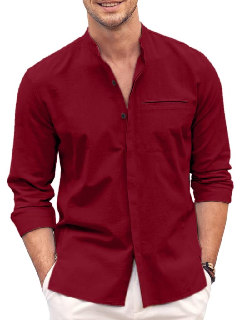 Zartha Mens Casual Button Down Shirt | Cotton Luster Long Sleeves Shirts | Mandarin Collared Shirts