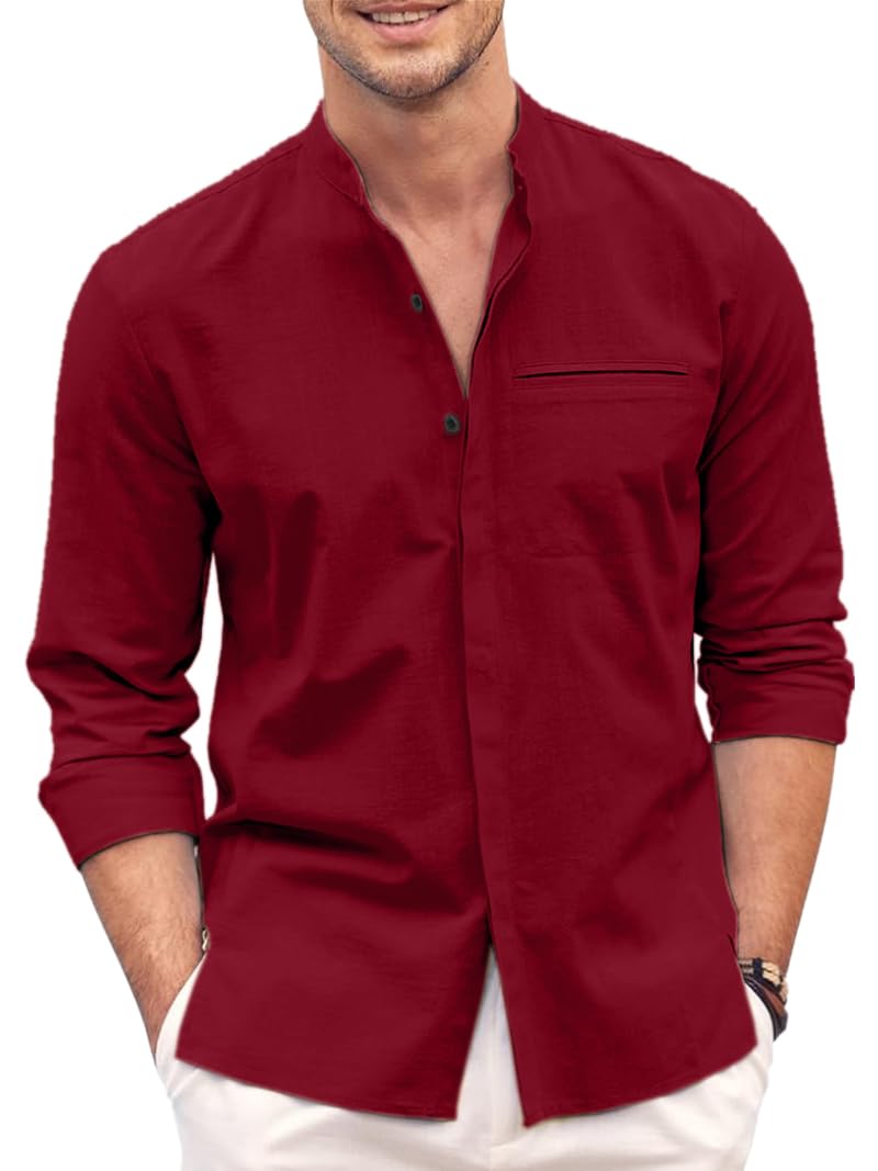 Zartha Mens Casual Button Down Shirt | Cotton Luster Long Sleeves Shirts | Mandarin Collared Shirts Zartha Mens Casual Button Down Shirt | Cotton Luster Long Sleeves Shirts | Mandarin Collared Shirts