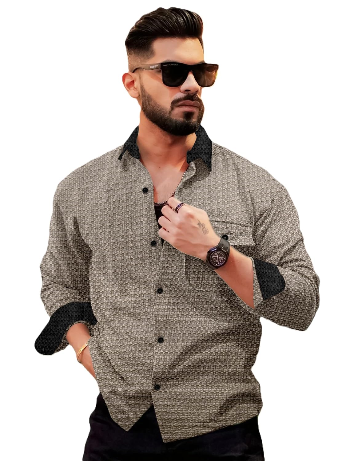 Zilcon Men’s Casual Button Down Shirt Long Sleeve Wrinkle Free Dress Shirt Beach Winter Wedding Shirt