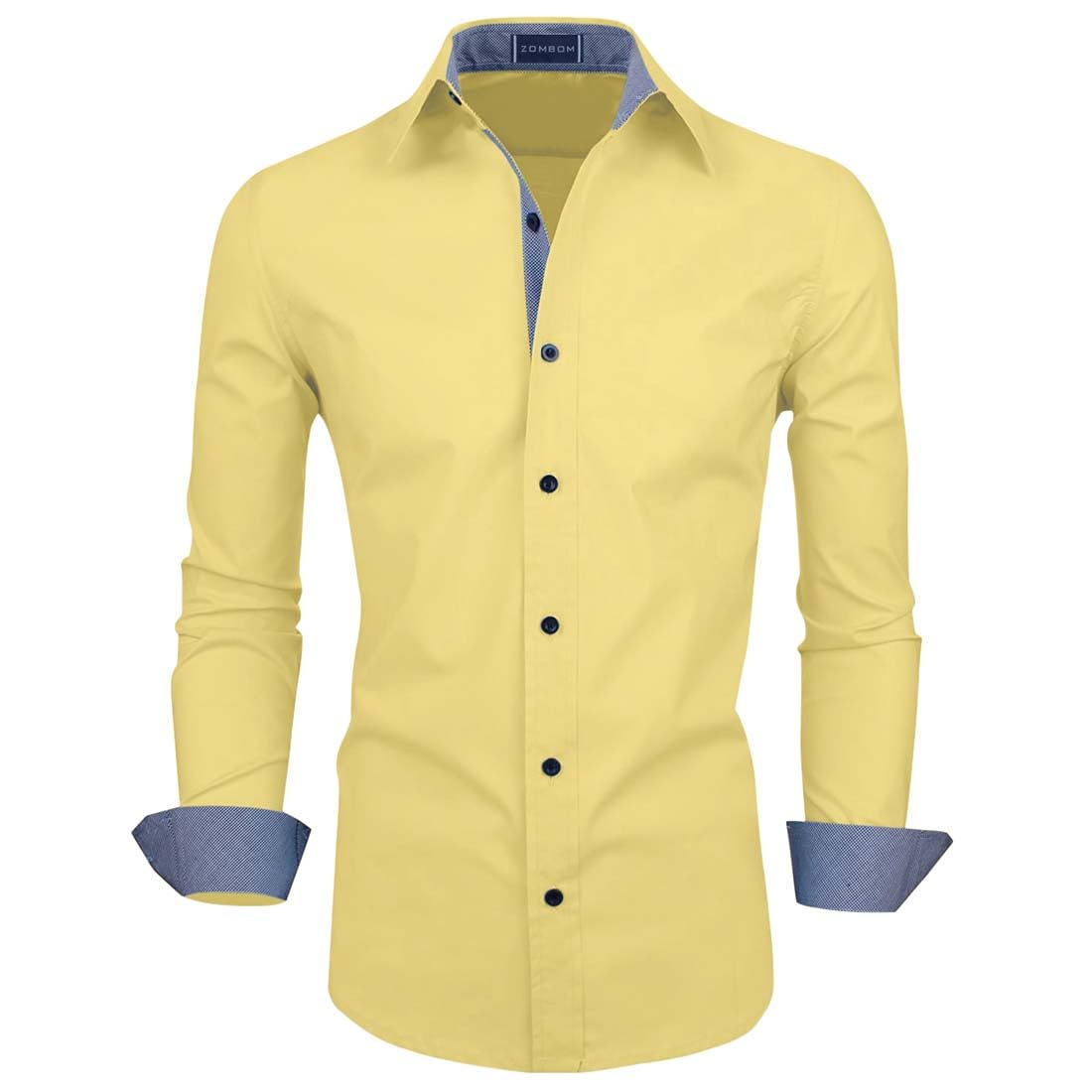 Zombom Men’s Solid Cotton Blend Regular Fit Full Sleeve Collared Neck Casual Shirt for Men