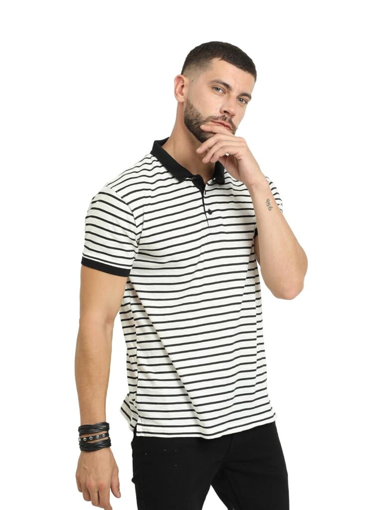 fanideaz Men’s Classic Striped Polo T-Shirt for Mens Premium Cotton Fabric Half Sleeve Polo